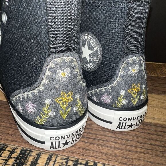 Converse Women Chuck Taylor All Star Hi Woven Autumn Embroidery A05066C Black 7 - Picture 5 of 6
